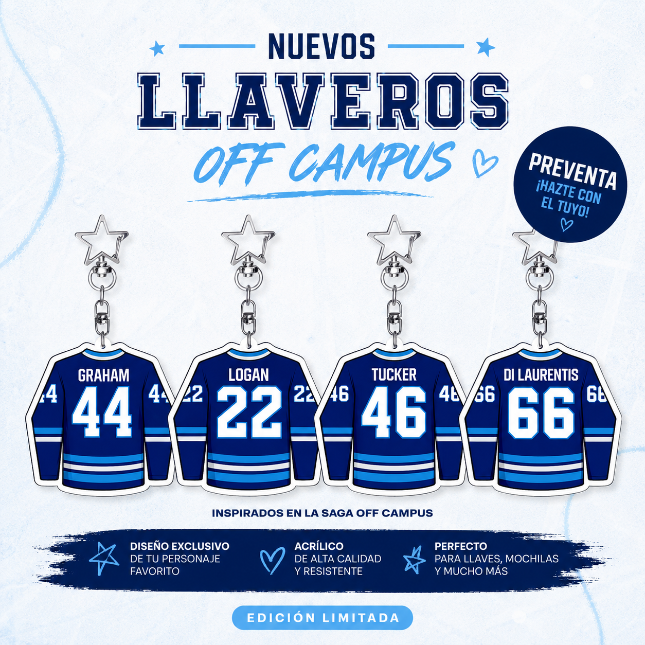 PREVENTA OFF CAMPUS LOGAN LLAVERO ACRÍLICO